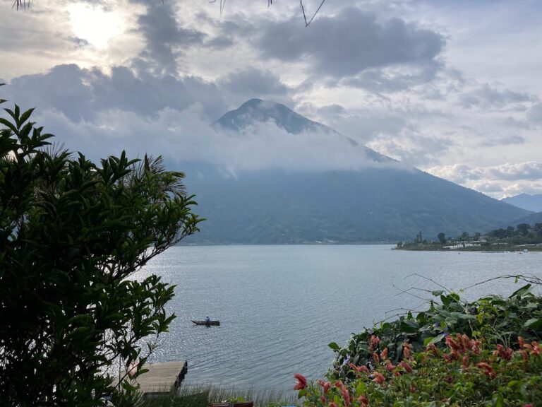 Lake Atitlán and its volcanoes under the clouds